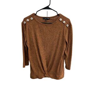 Vintage Rose Brown Knit Button-Shoulder Twist Hem 3/4 Sleeve Top Size M Cozy Cas
